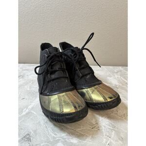 Sorel Women's Out‎ N About Plus Lux Sparkle Toe Gold Black Waterproof Boots 7.5